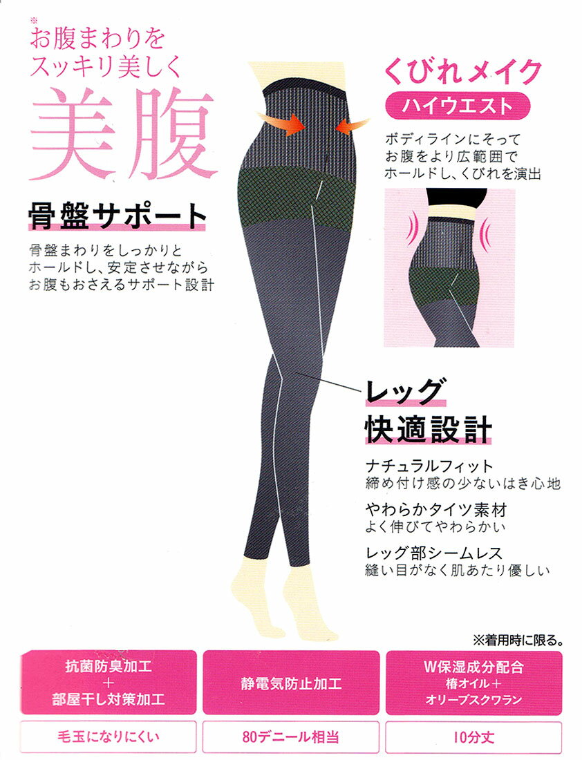 SABRINA はくだけ美腹 骨盤サポート くびれメイク 10分丈レギンス M-L・L-LL 黒 80デニール レディース スパッツ グンゼ サブリナ gz-sbl501