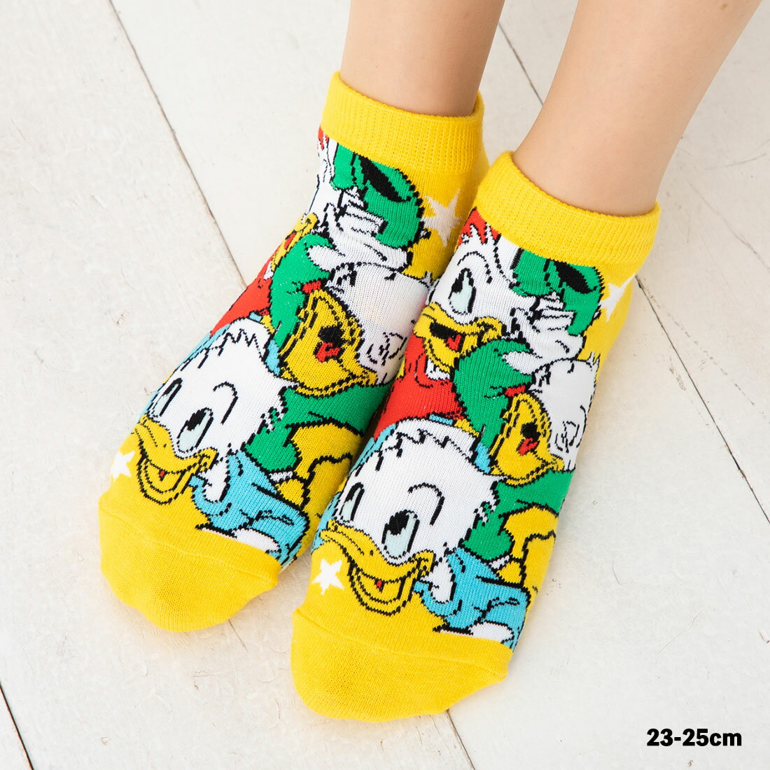 ヒューイ・デューイ・ルーイ わーい 柄 ソックス スニーカー丈 23-25cm レディース 靴下 ディズニー sp-ds1068j