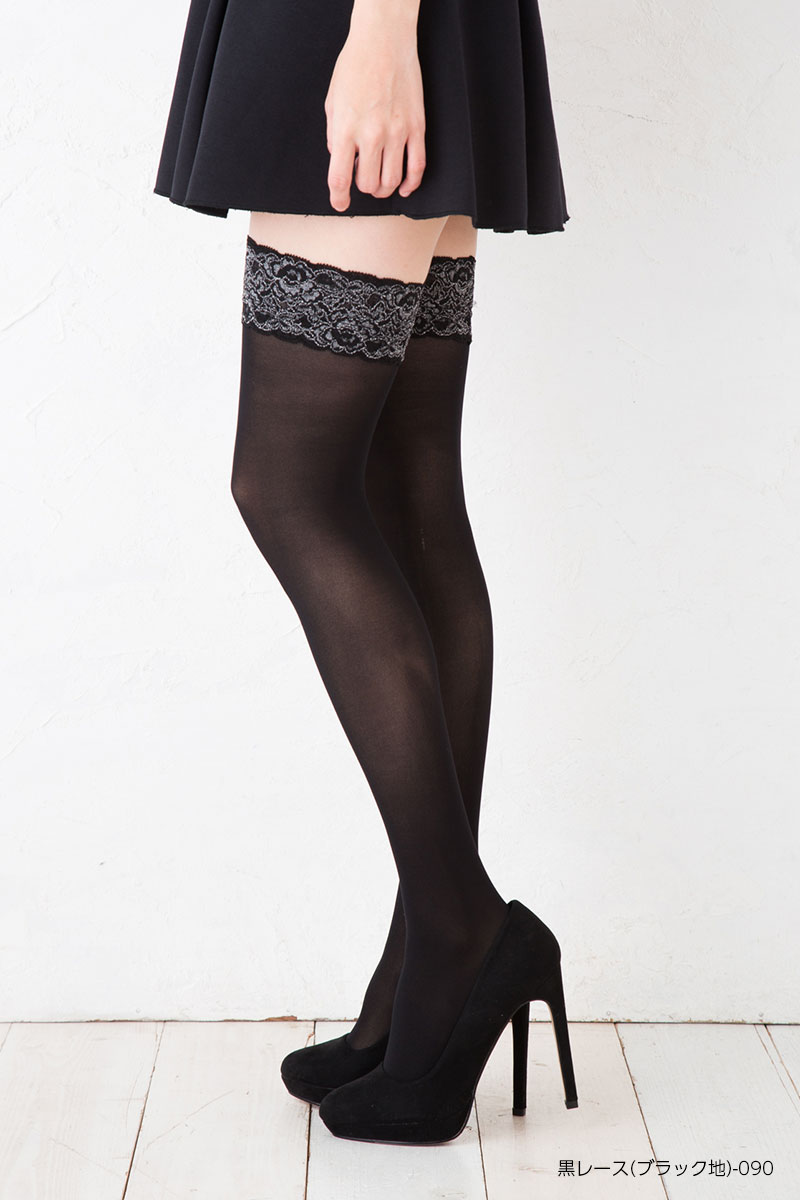 MILKY POWDER レース付き 35デニール ガーターストッキング ガーターベルト不要 ピタキュート 日本製 ニーハイタイツ レディース tj-jo030 D1PK