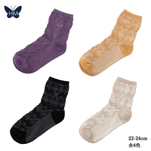 ハナエモリ レース柄 ワンポイント刺繍 クルーソックス 黒他全4色 22-24cm レディース 靴下 福助 HM fk-3200-03l ハナエモリ レース柄 ワンポイント刺繍 クルーソックス 黒他全4色 22-24cm レディース 靴下 福助 HM fk-3200-03l