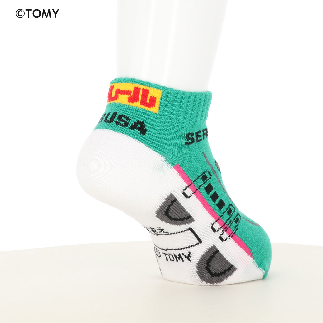 【キッズ15-20cm】プラレール E5系はやぶさ クルーソックス　子供用　靴下　タカラトミー　グリーン om-111-554-01-44 D1PK