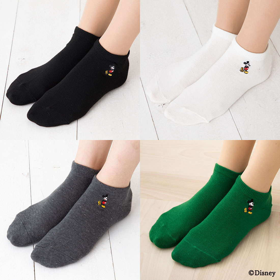 ミッキーマウス ワンポイント刺繍 スニーカー丈ソックス ( 黒 白 他全4色 )(23-25cm) スクール ディズニー レディース キャラクター 靴下 ウイックスのサムネイル