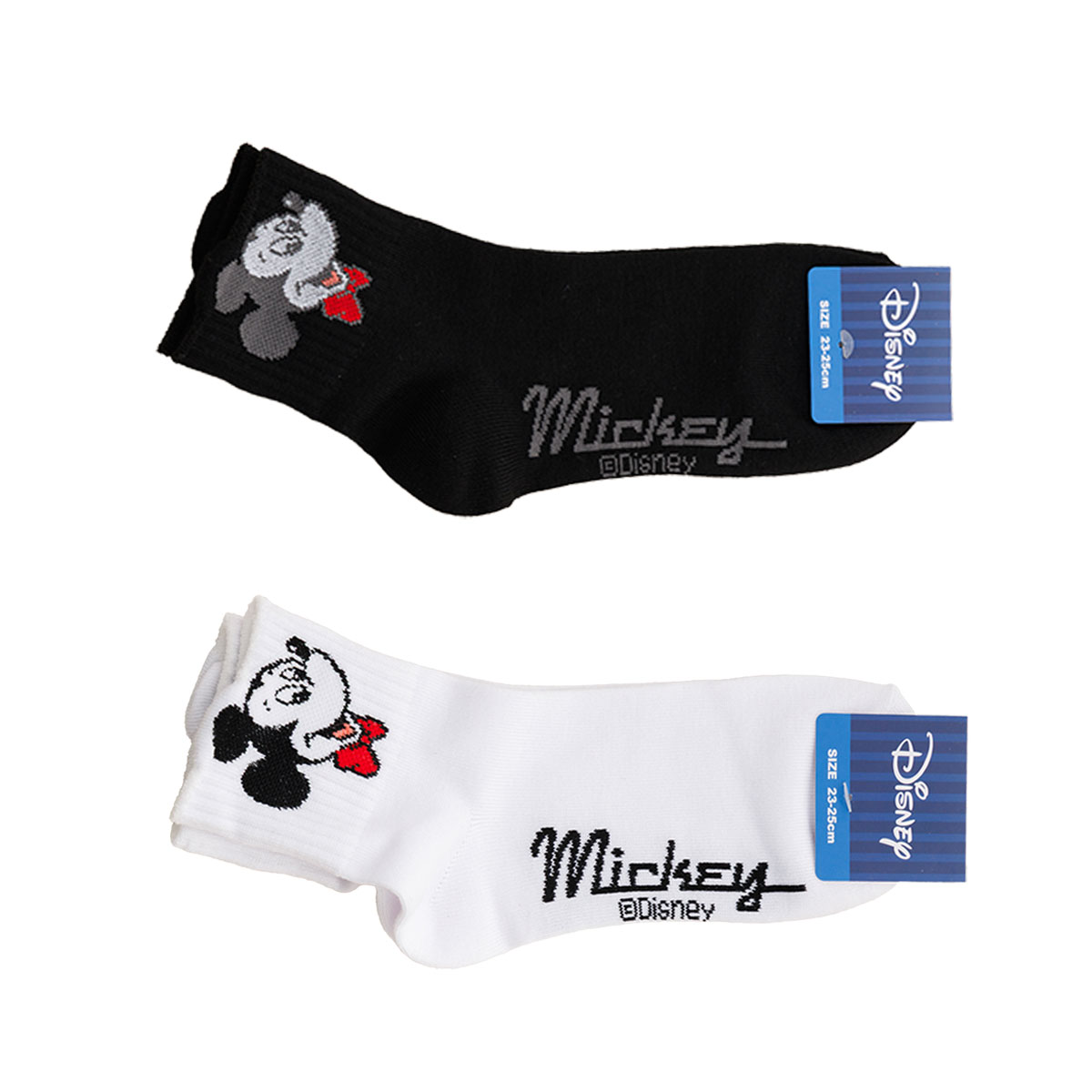 乐天商城 - ミッキー リッチェル ハイカットソックス 23-25cm 白 ・黒 靴下 レディース スクール ディズニー Mickey wi-dgl-55-2002 D1PK
