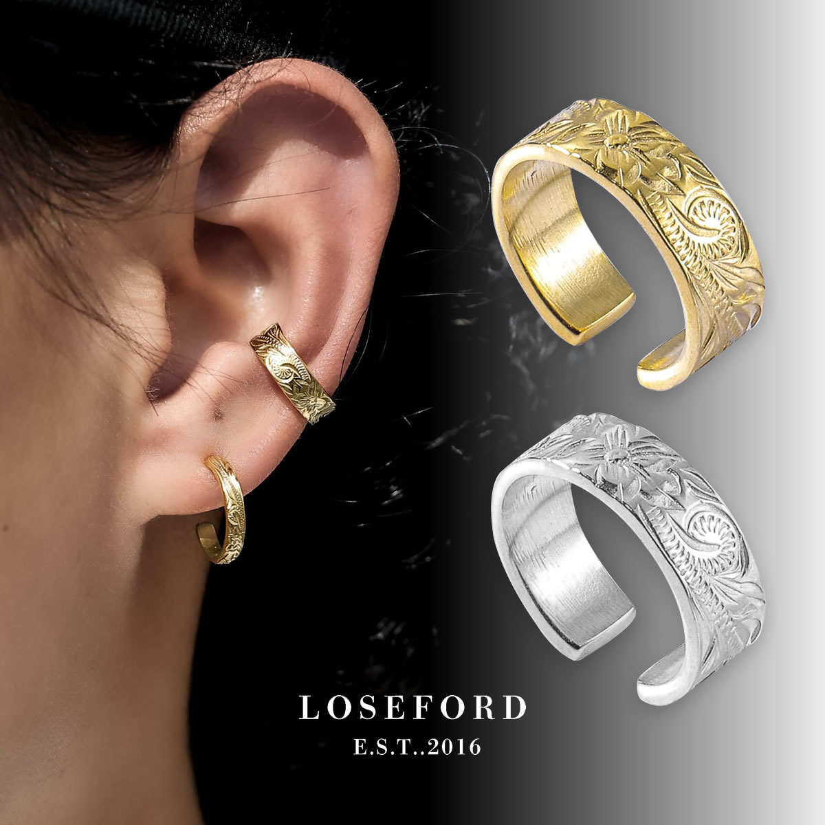 【LOSE FORD 公式】 イヤーカフ ハワイアンジュエリー 片耳用 ステンレス 金属アレルギー対応 プレゼント ハワジュ シルバー ゴールド メンズ ペア ...