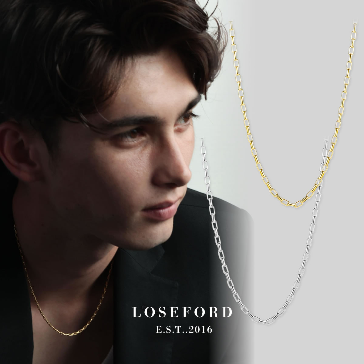 【LOSE FORD 公式】 316L スクエア チェーンネックレス メンズ ネックレス 金属アレルギー サージカルステンレス ゴールド シルバー ステンレス ...