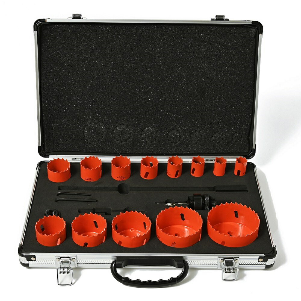 【クーポンで最大2000円OFF】 ホールソーセット アルミ箱 17PC M42高速度鋼製 17本（19mm〜76mm）コア ドリル ビット セット 穴あけ 電動ドリル ホールソー SDSプラス 孔あけ ホール ホールソーキット 切削工具ソー 3