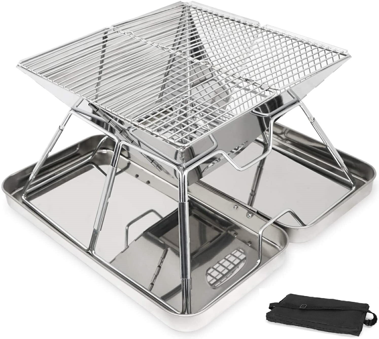 【クーポンで最大2000円OFF】 【送料無料】焚き火台 コンパクト バーベキューコンロ 収納ケース付 ステンレス製 折りたたみ ソロ 〜 4人用 焚火台 アウ...