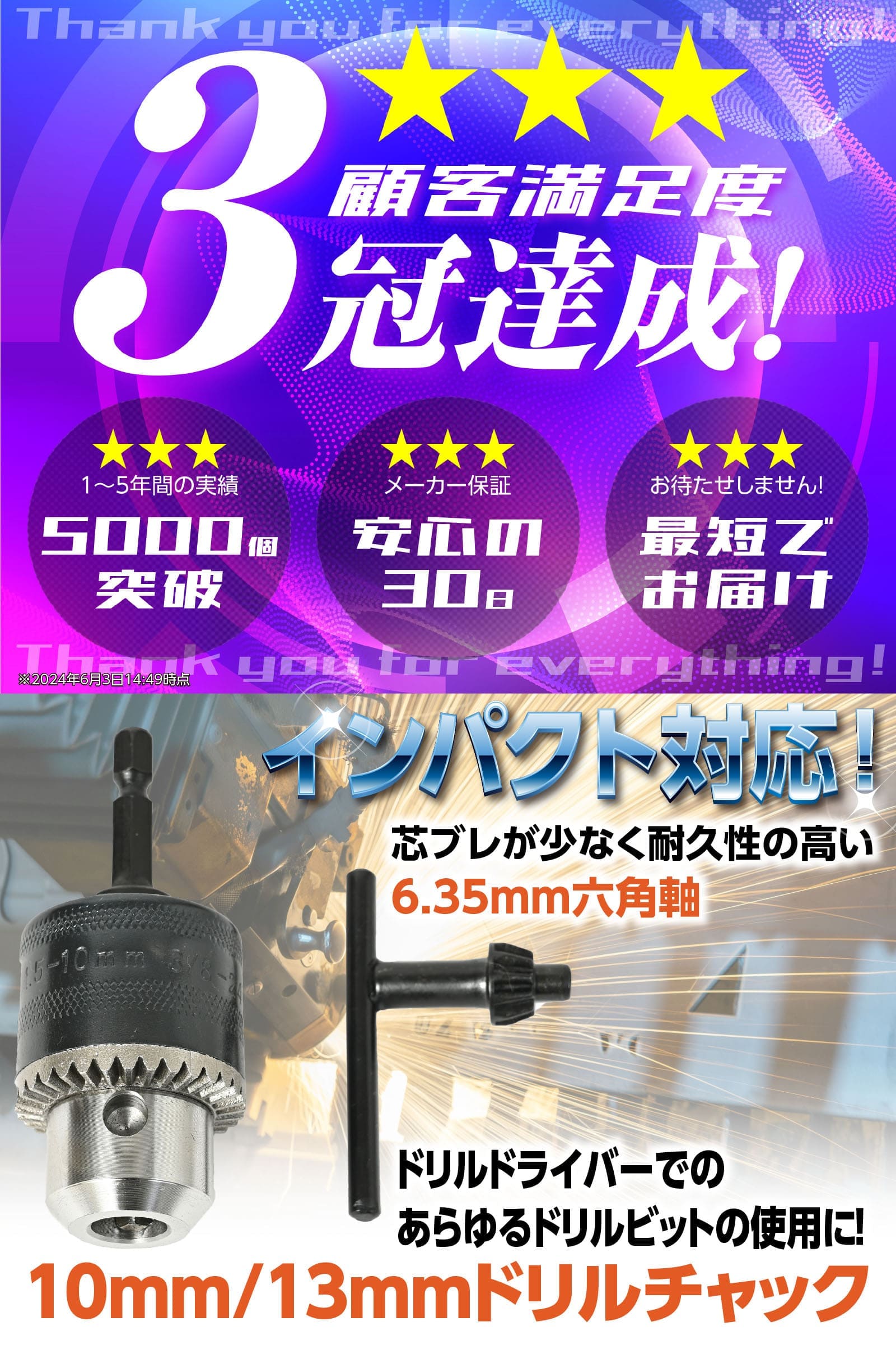 【クーポンで最大2000円OFF】 六角軸ドリルチャック 1.5-13mm キードリルチャック ...