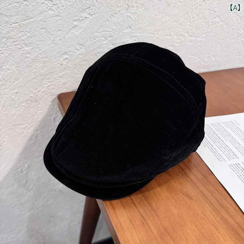 商品盛りだくさん楽天市場店のハンチング レディース メンズ 秋冬 レトロ コーデュロイ 無地 小顔効果 ベレー帽 ブラック コーヒー色 ワインレッド イエロー｜アングル2