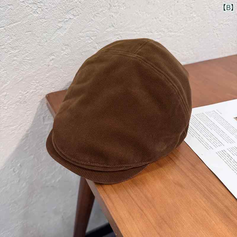 商品盛りだくさん楽天市場店のハンチング レディース メンズ 秋冬 レトロ コーデュロイ 無地 小顔効果 ベレー帽 ブラック コーヒー色 ワインレッド イエロー｜アングル3
