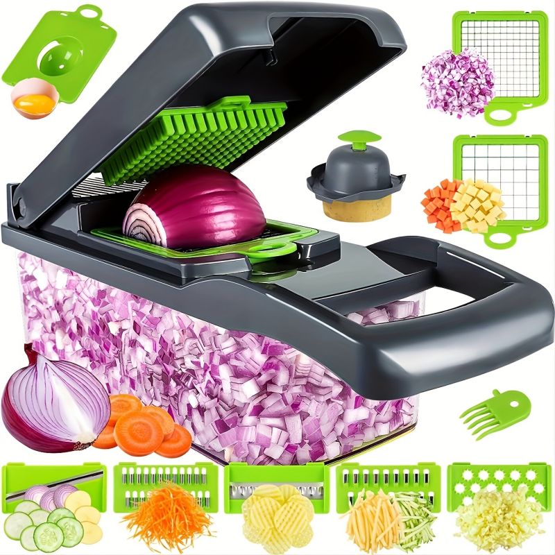 野菜オニオンチョッパー キッチン 15イン1 食品チョッパー 8ブレードカッター コンテナ付き(34.8*11.94cm) 1セット