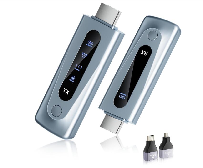 ワイヤレスHDMI信号対応 送受信機セット 無線化 小型 LEDディスプレイ搭載トランスミッター レシーバー 挿すだけ使える30m安定無線伝送 WIFI/設定不要 1080PフルHD/2.4G/5G超低遅延 最大8台増設 テレビ/PC/Mac/Windowカメラ/監視カメラなど対応