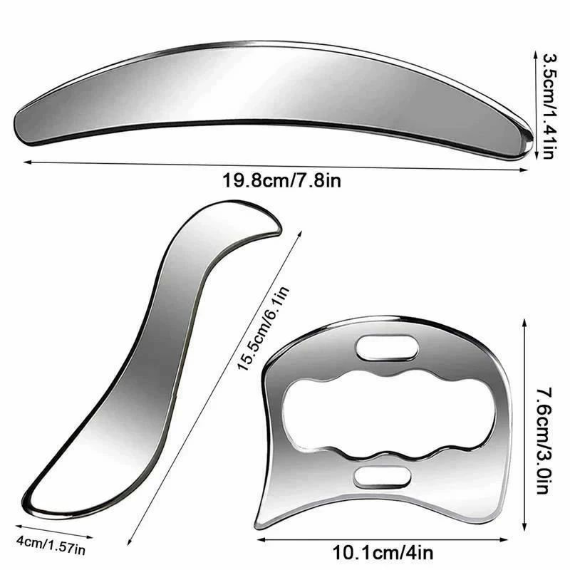 ステン 収納袋付き 3点セット 筋膜の動員ツール 首、肩、腕、腰、脚、背中のトラブルに 美顔カッサプレート 筋膜リリースツール 2