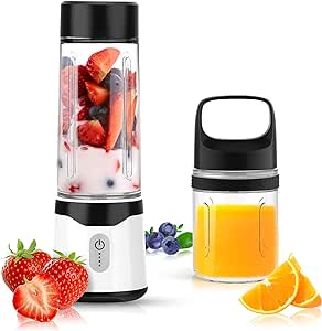 Angma ミキサー ジューサー ブレンダー 1台4役コードレスコーヒーミルパワーバンク 丸洗い可 ダブル安全装置 usb ジューサ携帯コップ2つ 350ML/500MLコップミキサー氷も砕けるスムージー持ち運び便利洗いやすいPSE認証済