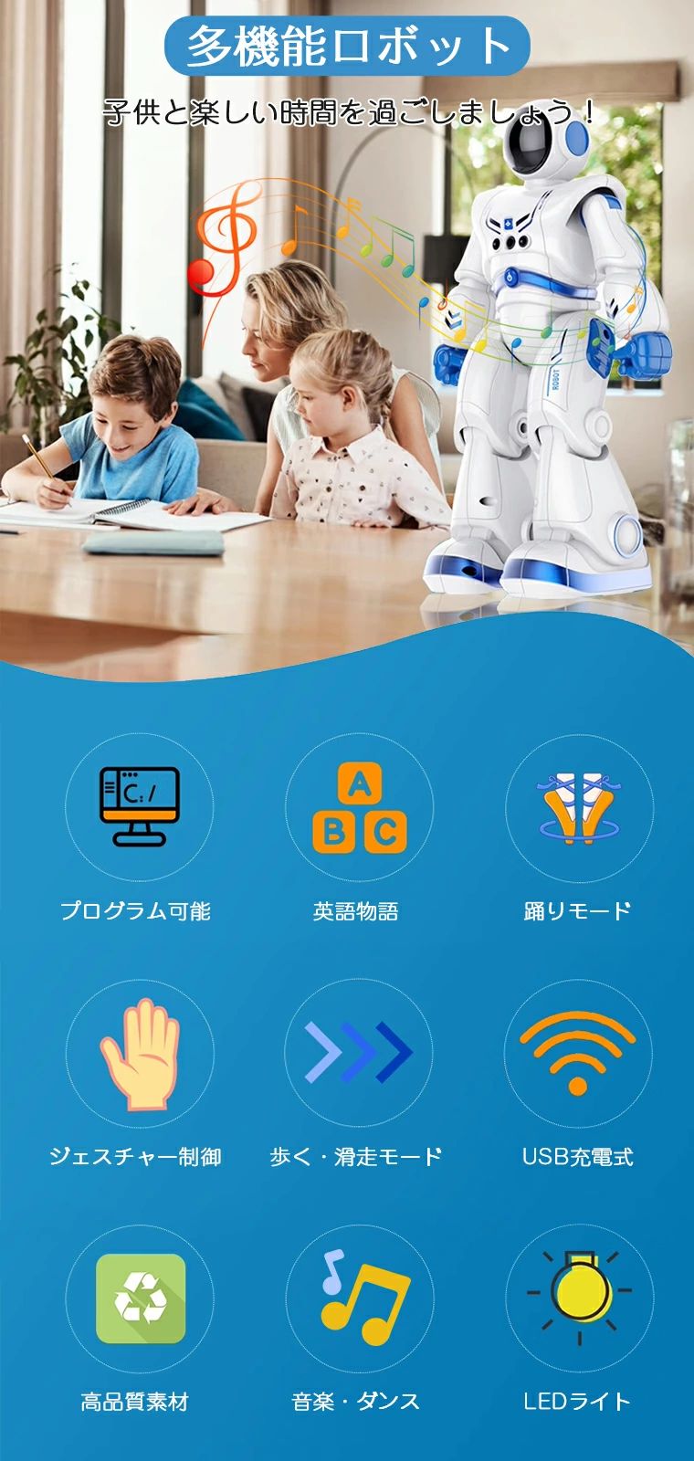 商品盛りだくさん楽天市場店のロボット おもちゃ 電動ロボット 多機能ロボット インテリジェン 人型ロボット ラジコン プログラミング プログラム可能 物語を語る 歩く 滑走 音楽 ダンス ジェスチャ制御 動く 子供 小学生 男の子 女の子 知育玩具 子供の日 誕生日 クリスマス｜アングル3