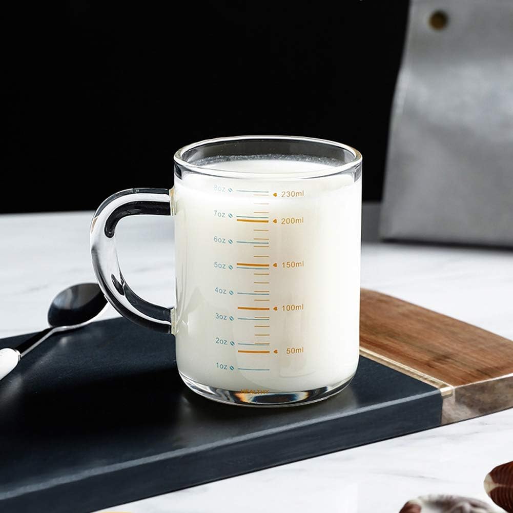ガラス コーヒーカップ カフェ 取っ手つき 透明 マグカップ メモリ付きコップ カラフル レストラン 電子レンジ対応 コップ ミルクカップ 牛乳 業務用 耐熱 家庭用 子供 ジュース コップ お店 計量カップ