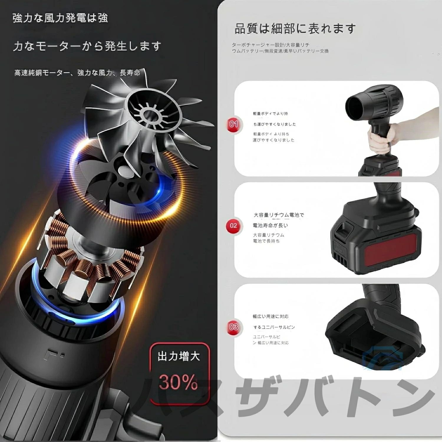 21V 高速回転 250000rpm 120m/s ジェットドライブロワー 強力 充電式ブロワー 洗車