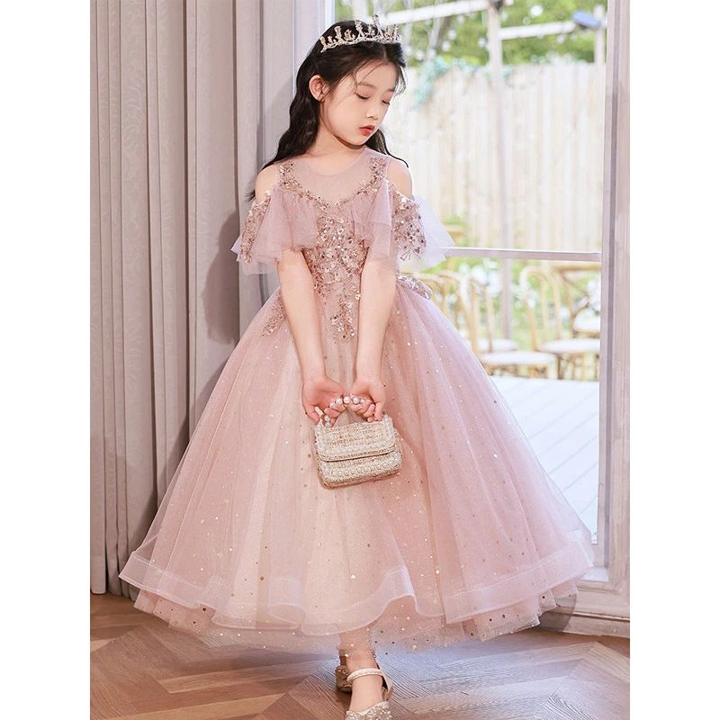 Rakuten - 100~160cm パーティー 結婚式 可愛い キッズドレス 七五三ドレス 女児ドレス キレイめ キラキラ スパンコール 女の子