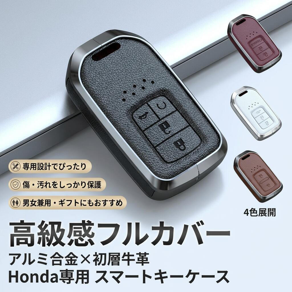 【高級感フルカバー】ontto Honda用 スマートキーケース キーカバー アルミ合金+初層牛革 ホンダ専用 フリード フィット CR-Z ヴェゼル ジェイド S660 キーホルダー キーバッグ 保護 男女兼用 ポイント消化 プレゼント ギフト 人気 おすすめ 新生活 母の日 父の日 誕生日