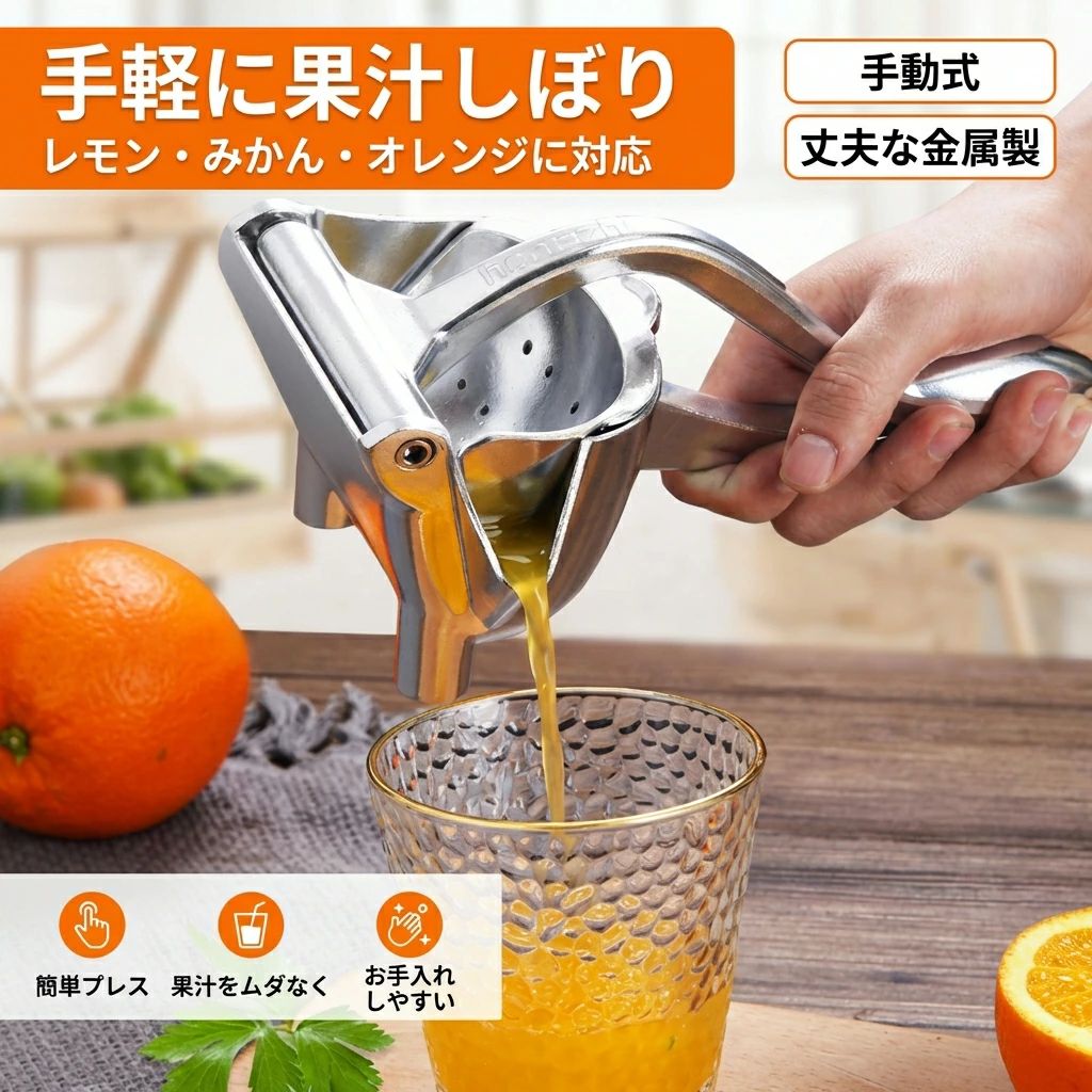 【手軽に果汁しぼり】しぼり器 ハンドジューサー フルーツ絞り器 みかん レモン しぼり 手動式 ミニレモンプレス 手しぼり器 キッチン用品 ポイント消化 プレゼント ギフト 人気 おすすめ 新生活 母の日 父の日 誕生日