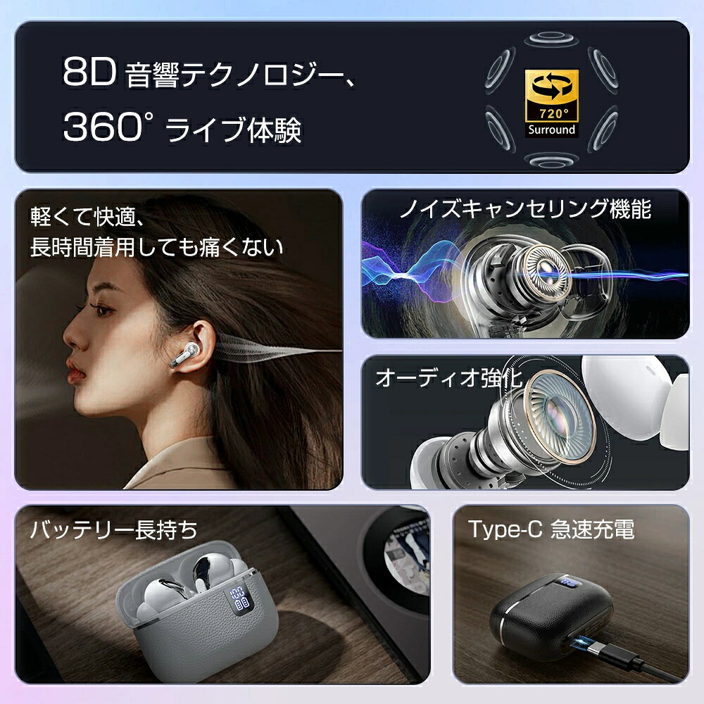 ワイヤレスイヤホン ワイヤレス イヤホン Bluetooth 5.4 ノイズキャンセリング イヤホン ブルートゥース Bluetooth イヤホン 長時間使用 両耳 片耳 軽量 残量表示 HiFi 高音質 音量調整 IPX7防水 iPhone/Android対応 送料無料 lotsofproduct-10006394 商品盛りだくさん楽天市場店 サンプル画像3