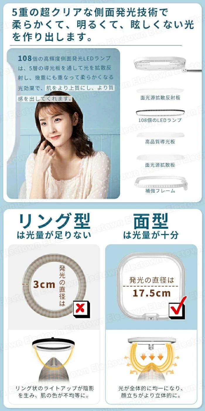 収納式 LEDリングライト スマホ 真俯瞰撮影 3色モード付き スマホホルダー スマホスタンド 撮影照明用ライト 卓上ライト 2