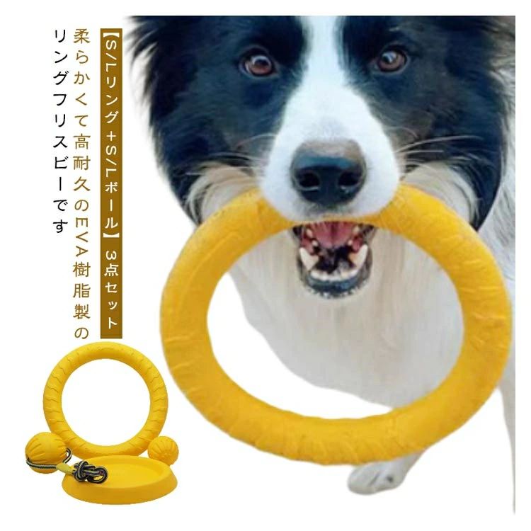 柔らかくて高耐久のEVA樹脂製のリングフリスビーです。 大変丈夫な素材で出来ているので、噛む事が好きなわんちゃんにぴったりのおもちゃです。 フリスビーとして投げたり、転がしたり、わんちゃんと引っ張りっこしたり、色々な遊び方が出来ます。 水を吸収しない大変軽量な素材なので、プールで浮かせて遊ぶ事も出来ます。 大変丈夫なEVA樹脂素材なので、大型犬が強く噛んでも壊れ難い高耐久性のフリスビーです。 ◇ 配送方法について ◇ ※ 発送後のキャンセル・送付先の変更はできません。 ※ 届かない場合や、転居による紛失に関しての補償は一切ありません。 ご注文前に、送付先に誤りがないか、部屋番号抜け等がないかを必ずご確認ください。 ※ 長期不在・表札がない・表札や郵便受けに書かれたお名前がご注文者のお名前と異なる場合、 お届けができず自動的に返送となる場合がございます。 返送された場合、返送・再配達にかかる送料はお客様負担となります。ご了承ください。 ◇ 注意事項 ◇ ※ ご利用のモニターによって、実物とすこし異なる色に表示される場合がございます。 ※ 全商品、北海道・沖縄・離島は別途 送料が掛かります。 ※ ラッピング対応しておりませんので、ご了承ください。 ※輸入品の為予告なくパッケージや仕様が多少変更される場合があります。 ご了承ください。