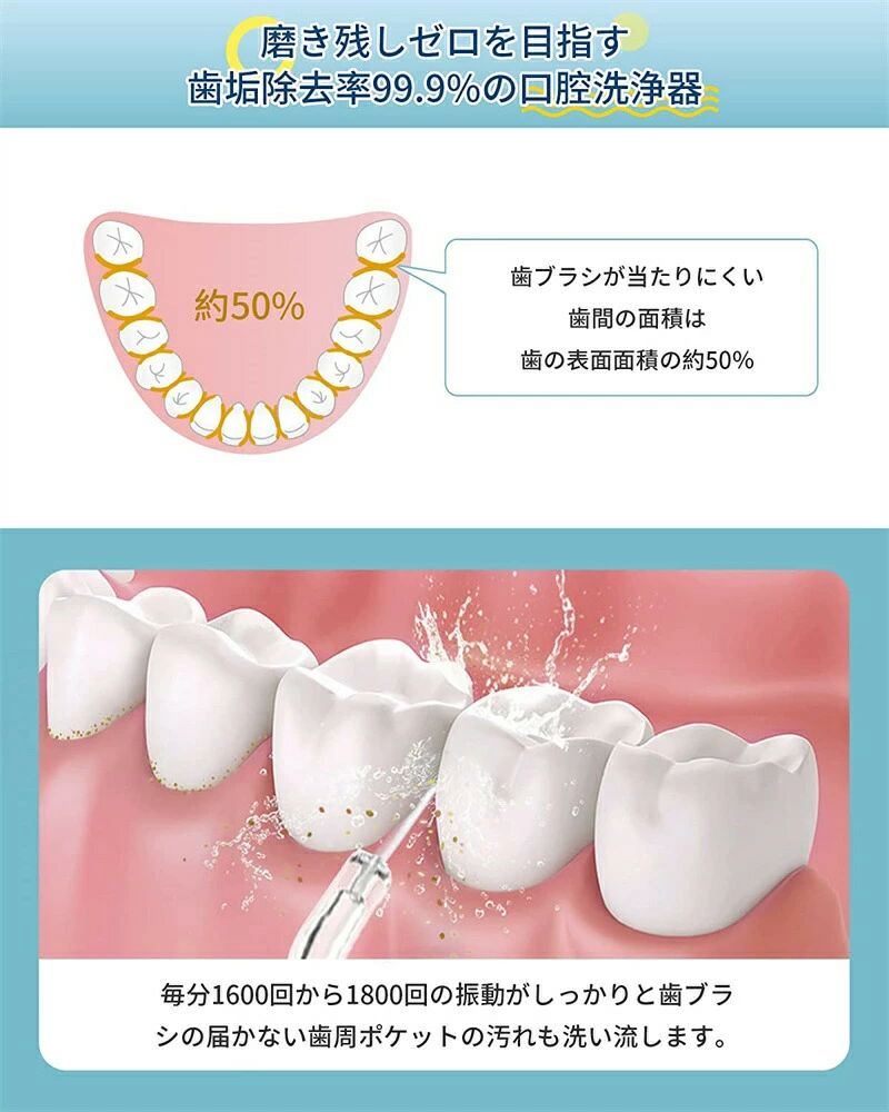 商品盛りだくさん楽天市場店の口腔洗浄器 ジェットウォッシャー 替えノズル4本 4種類の水流モード 310MLタンク 口腔洗浄機 USB充電式 IPX7防水 歯 ジェット ウォッシャー 洗浄 トゥースジェット｜アングル3