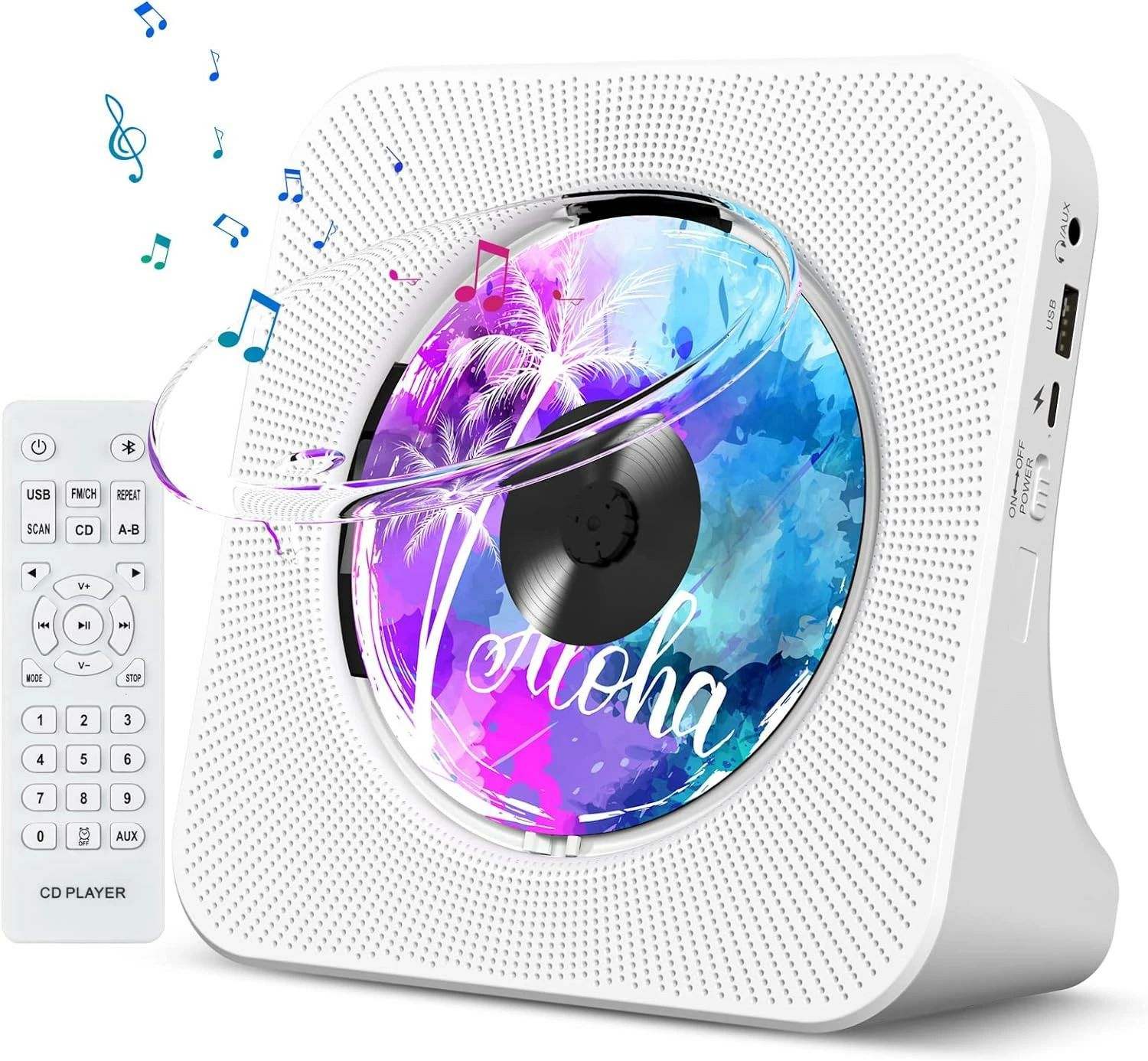 CDプレーヤー 卓上置き式 ラジカセ 多機能 防塵透明カバー付き Bluetooth/CD/FM/USB/AUXなどに対応 ラジオ LEDディスプレイ リモコン付き 音楽再生/語学学習/胎児教育