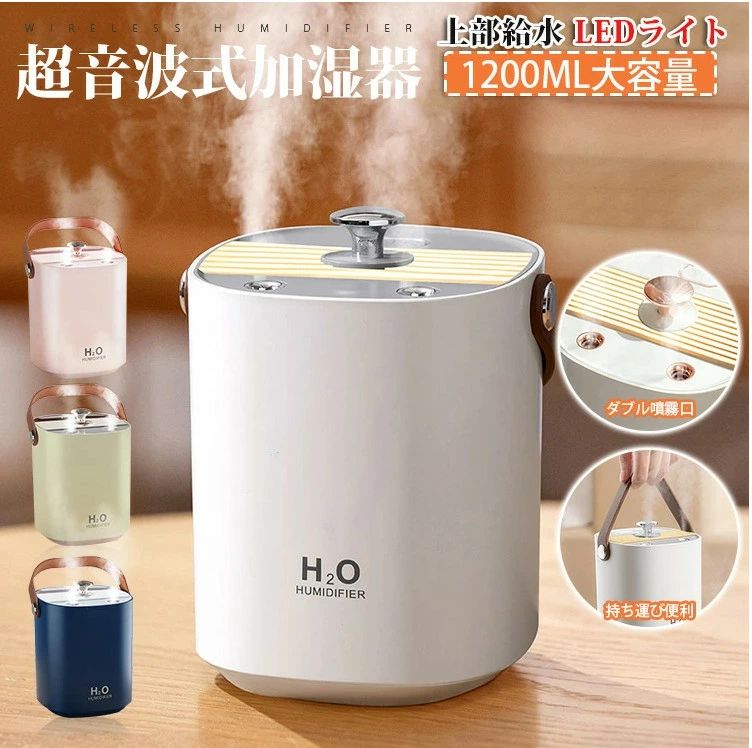 ※ご使用前の準備 ・フィルターは使用しているうちに汚れが発生したり、噴霧量が減ってきます。清潔にご使用いただくために、本フィルターを定期的に交換してください。 ・初めてお使いの際は、吸水芯を水に浸み込ませてください。 1、バネとフィルターを入れる　　 2、フィルターパイプをフタに取り付ける　 3、フタを取り付ける ★基本仕様★ 材質：ABS+PC+PP サイズ：117×125×158mm 重量：約220g 電源：USB給電式 消費電力(約)：5W 加湿能力(約)：：40〜80ml/h タンク容量(約)：1200ml 推奨面積(約)：6〜10畳