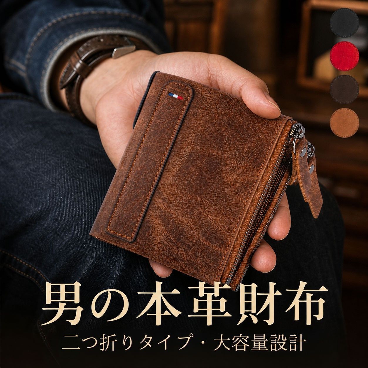 商品名 RFID スキミング防止二つ折り 財布 (UC-0157)　 素 材 本革 サイズ 約H11.5×W9.5×D2.5cm 重 量:87g カラー ブラック、レッド、ダークブラウン、ブラウン 備考 伝統的な折りたたみ財布よりも合理的な空間レイアウト、2つのクリエイティブなファスナーポケットは、より多くのカードやコインを収納できます。この商品は 財布 メンズ 二つ折り RFIDブロッキング カード入り牛革 大容量 本革 小銭入れウォレット 本革 コイン カード収納 二重ファスナー 柔らかい ポイント RFIDブロッキングメンズ財布二つ折り人気 おすすめ ショップからのメッセージ 納期について 4