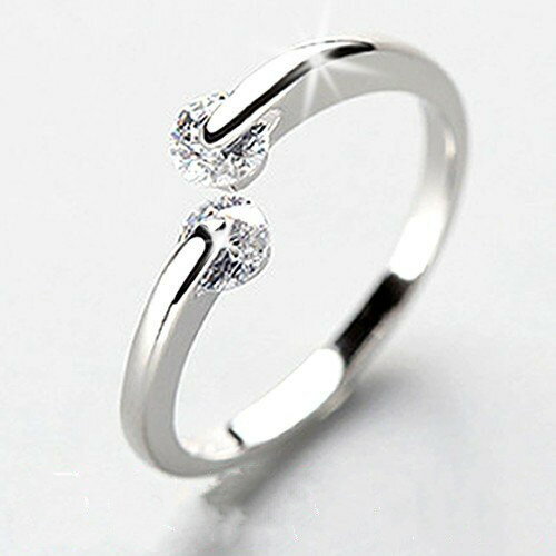 指輪 2粒 サイズフリー/ cz リング/指輪/レディース/プラチナ仕上げ/シルバー925 ギフト 誕生日 指輪 プレゼント セール