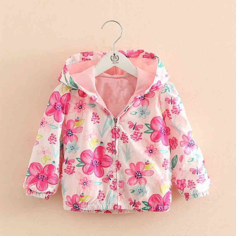 女の子 長袖 子供服 花柄トレンチコート スプリングコート 春秋 子供コート アウター ジャケット フード付き キッズコート 防風