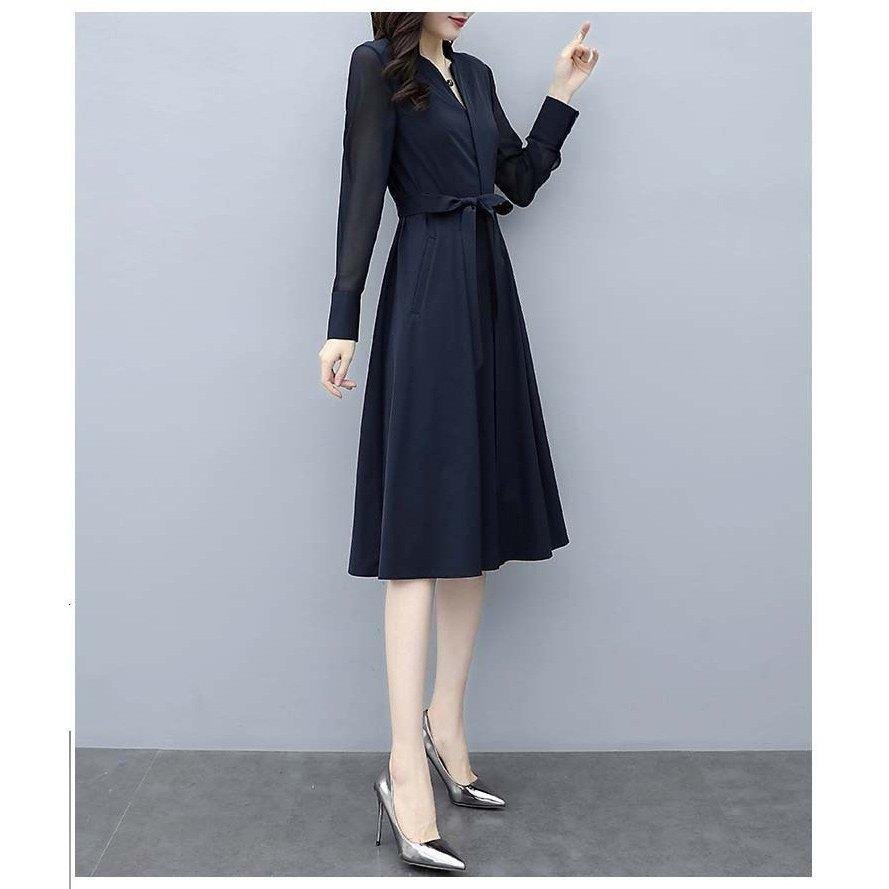 レディース 秋 ワンピース 秋物 きれいめ ワンピース 上品 ワンピース シフォン 膝丈 vネック 着痩せ 通勤 結婚式ドレス お出かけ オシャレ 春夏のサムネイル