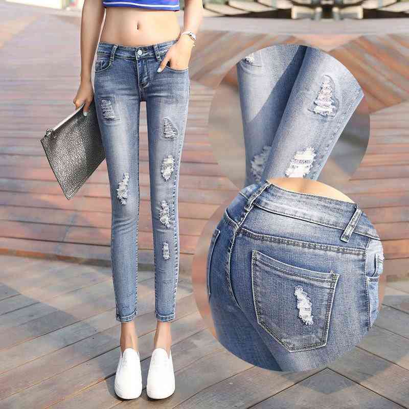 ジーンズ レディース 大きいサイズ 九分丈 ダメージデニム スキニーデニム スリム 大きいサイズ ストレッチ タイト ジーパン ボトムス 着痩せ 30代 40代