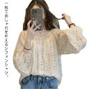 シフォンシャツ シャツ レディース ブラウス シフォンブラウス 長袖 ランタンスリーブ 花柄シャツ 花柄 トップス 薄手 クルーネック 大きいサイズ ゆったり 通勤 通学 学生 オフィス OL 上品 エレガント フェミニン きれいめ おしゃれ デート 20代 30代 40代(4)