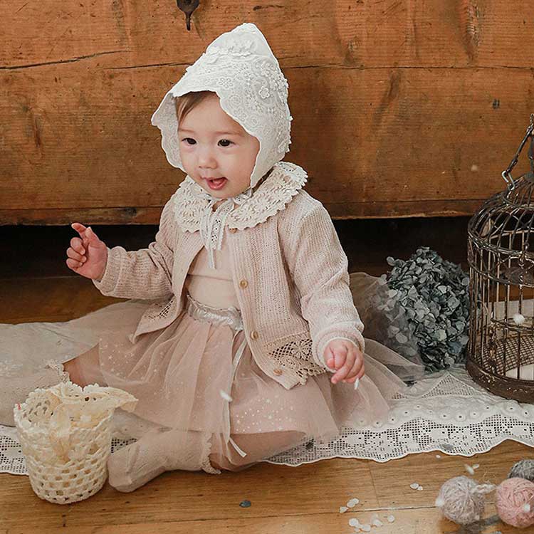 カーディガン 新生児 赤ちゃん 長袖 裾レース 女の子 ベビー 秋 子供服 ベビー服 ...