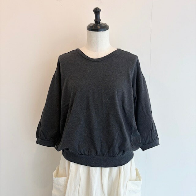 homspun【ホームスパン】天竺六分袖プルオーバー(TOPダークチャコール）【送料無料】【レディース】【六分袖Tシャツ】
