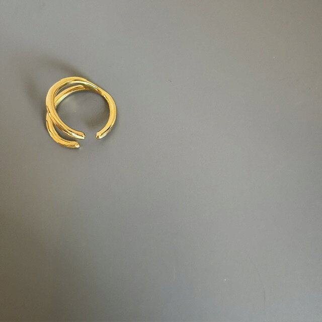 サイズ：直径約17mm 2本の幅11mm カラー：ゴールド 枝の自然な美しさを映した、繊細なイヤーカフです。 着ける向きを変えるだけで一連と二連のダブルフェイス。 その日の気分やコーディネートに寄り添ってくれます。 幅はゆっくりと調節できるので、お好みのフィット感でお楽しみいただけます。 1号程度のピンキーリングとしてもお使い頂けます。 真鍮に14Kのコーティングをしてあります お手入れはメガネ拭きのような研磨剤の入っていない柔らかい布で軽く拭いて下さい。
