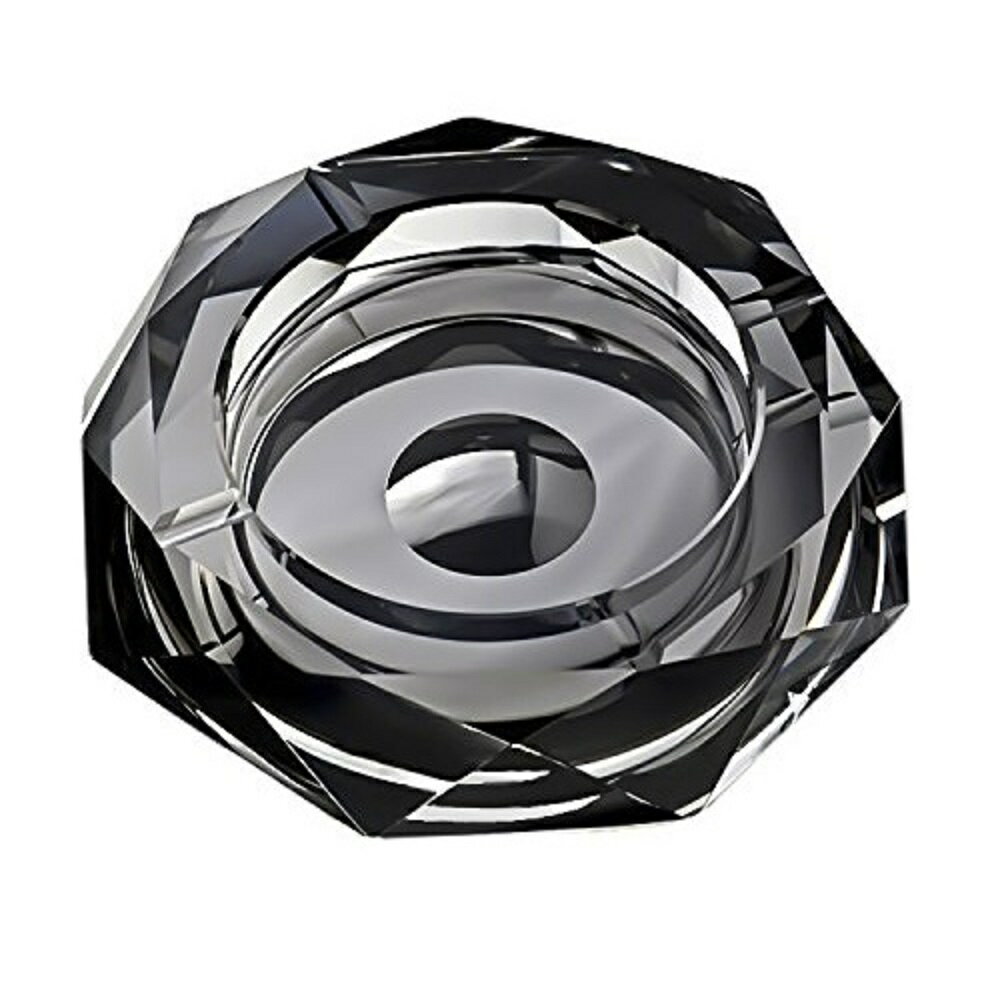 【公式】 Ashterior K9クリスタル製 灰皿 おしゃれ 卓上 卓中灰皿 空間演出に Diamond Cut クリスタル ガラス (ブラック)