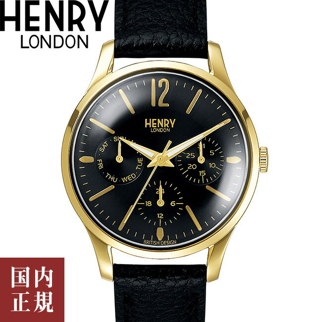 ヘンリーロンドン ビジネス腕時計 レディース 【SALE】10％OFFクーポン配布中!6/1(土)からご利用分!Henry London ヘンリーロンドン 腕時計 ヘリテージ・シグネチャー メンズ レディース ブラック/ゴールド/レザー HERITAGE SIGNATURE HL34MS0440 安心の正規品 代引手数料無料 送料無料 あす楽 即納可能