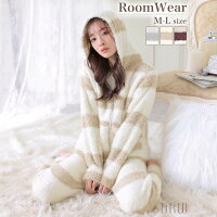 ルームウェア 上下セット もこもこ ボーダー ジップ ロング トップス & パンツ ルームウェア | パジャマ レディース 部屋着 セットアップ 女性 トップス パンツ ボトム 大人 可愛い かわいい 春 秋 冬 おしゃれ ルーム ウェア ナイトウェア