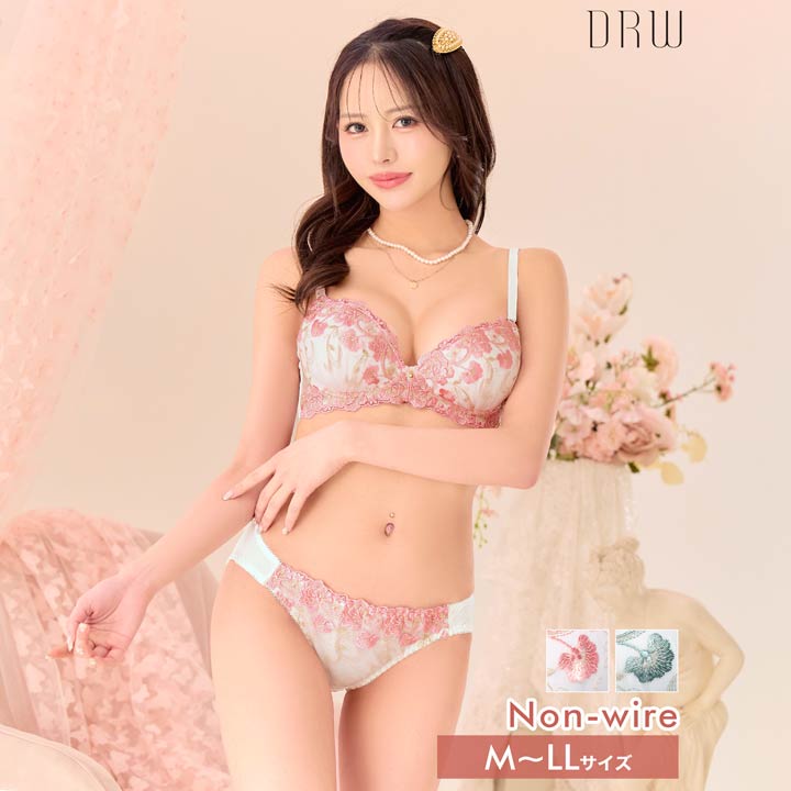 [ノンワイヤー] チャーミングイノセントフラワーブラジャー&フルバックショーツ[setpt]