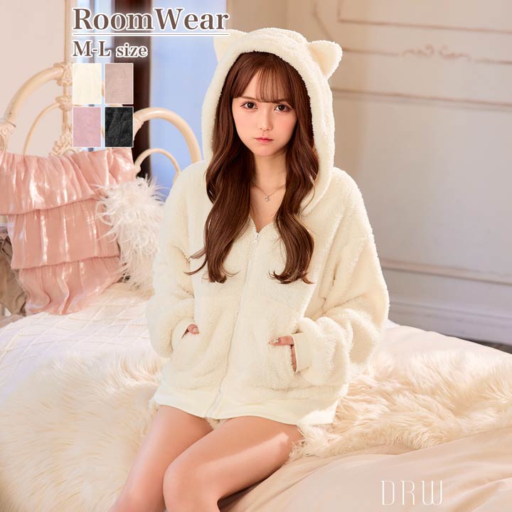 【BLACK FRIDAYラストスパート！！最大20%OFFクーポン】ルームウェア ねこ耳 フード付き ボア パーカー..