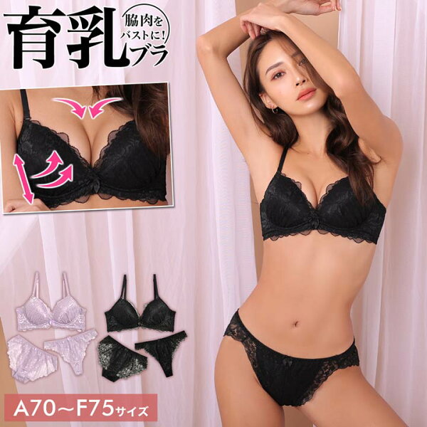 500円OFFクーポン 育乳ブラセット脇高育乳グラマーオールレースブラジャー&バック透けフルバックショーツ&Tバックショーツ|