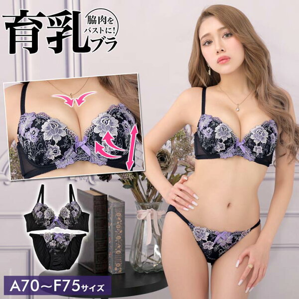 500円OFFクーポン 育乳ブラセットパッションフェアリーフラワーブラジャー&フルバックショーツ|大きいサイズ脇高ブラセット脇