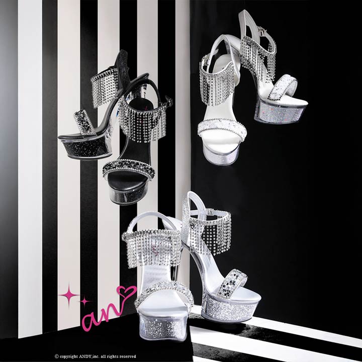 [an]ビジューフリンジクリアヒールサンダル