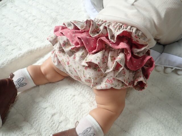 【BabyRito】ベビーブルマ ベビーパンツ フリルブルマ バック3段フリル ピンク 花柄 ドット 80cm ベビー服 女の子服 かわいい ハイウエスト