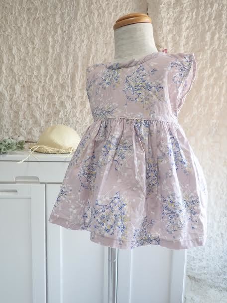 【BabyRito】綿麻100%のシンプルスリーブチュニック ワンピース 花柄 パープル かすみ草 70cm 80cm ベビー服 女の子服 かわいい おしゃれ