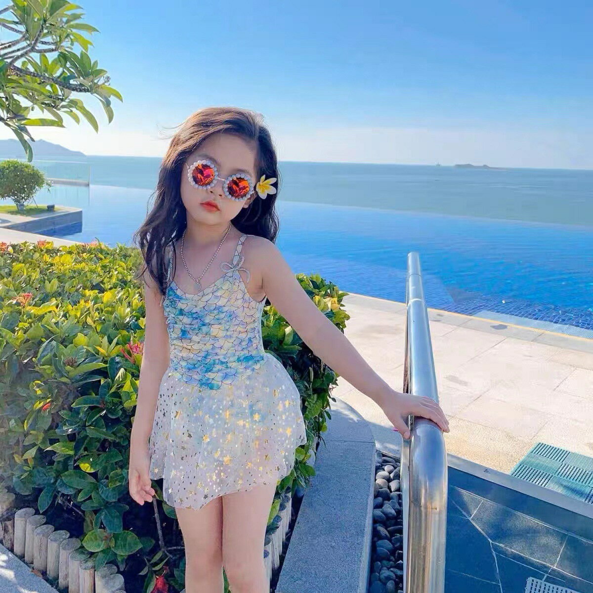 2点セット！マーメイドスイムウェア 水着 女の子 キッズ服 ベビー服 スイミングウェア かわいい おしゃれ プール 夏 海 女の子服 80cm 90cm 100cm 110cm 120cm 無地 ピンク チュール